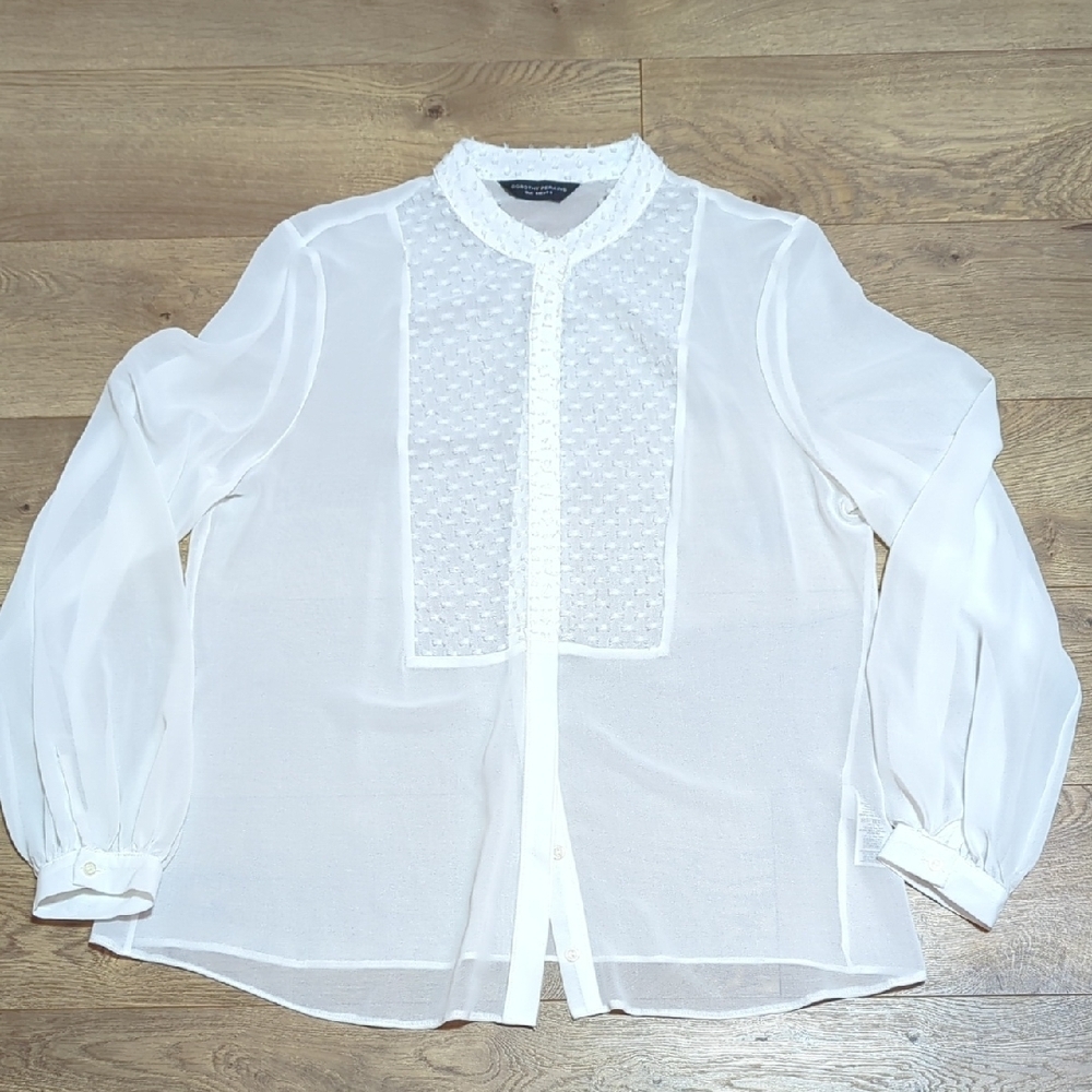 Dorothy Perkins Sheer Tuxedo White Romantic Blouse sz 12 US